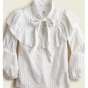 J Crew Thomas Mason Tie Neck Pinstripe Shirt Women’s Size XL Poplin Cottagecore